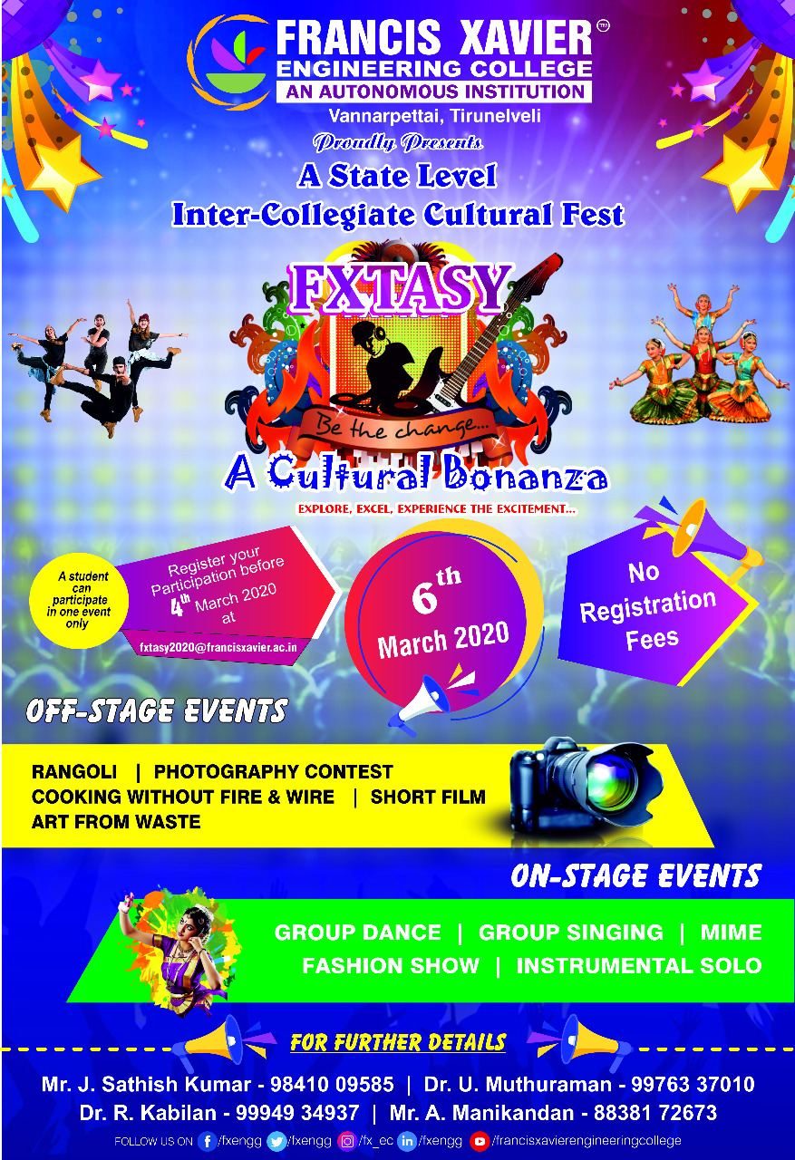 ledningsfri snemand Feje A State Level-Inter Collegiate Cultural Fest | News & Events | Francis  Xavier Engineering College, Tirunelveli