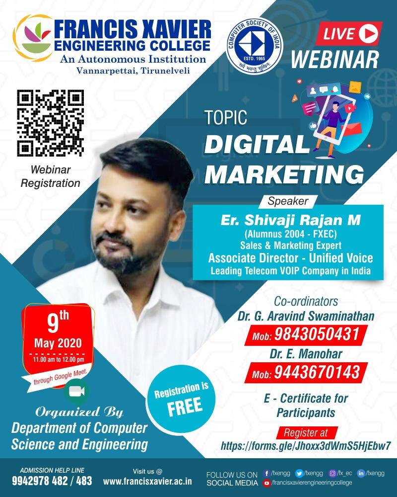 Webinar on Digital Marketing by Er.Shivaji Rajan,Alumnus, Sales and Marketing Expert