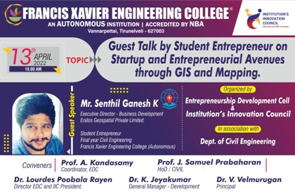  Guest Talk on Startup and Entrepreneurial Avenues through GIS & Mapping