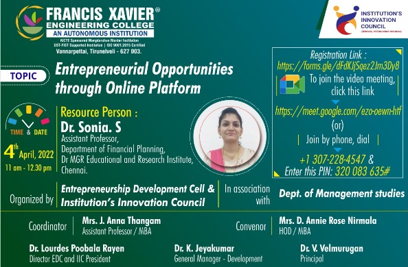 Workshop on Entrepreneurial opportunities through online platform