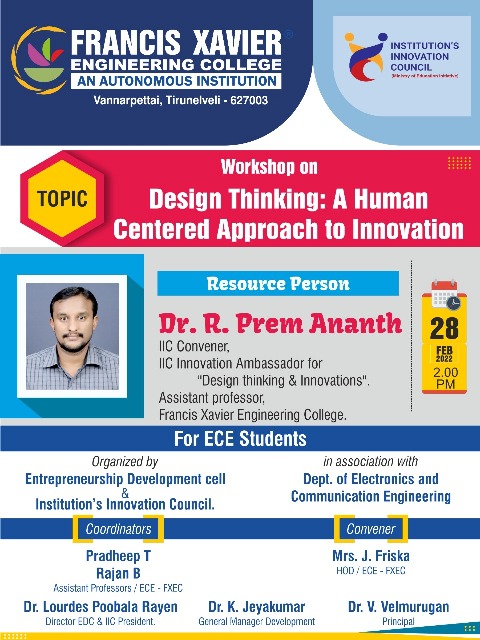 Workshop on Design Thinking a Human Centered Approach to Innovation