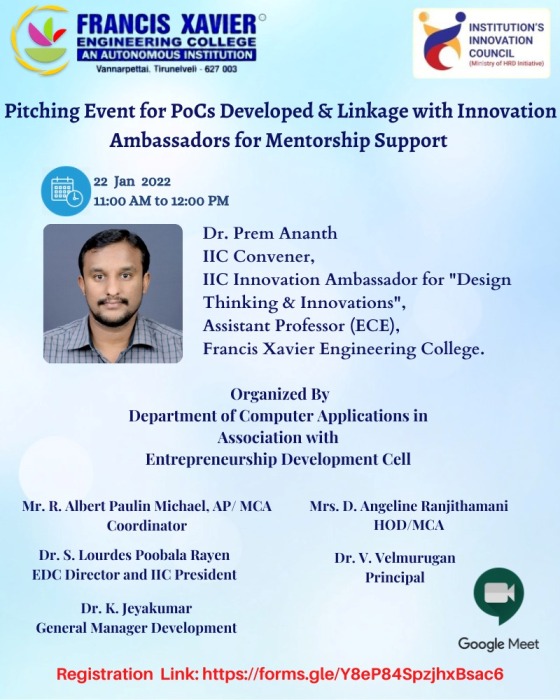 Webinar on Pitching Event for PoCs developed & linkage with Innovation Ambassadors for mentorship support