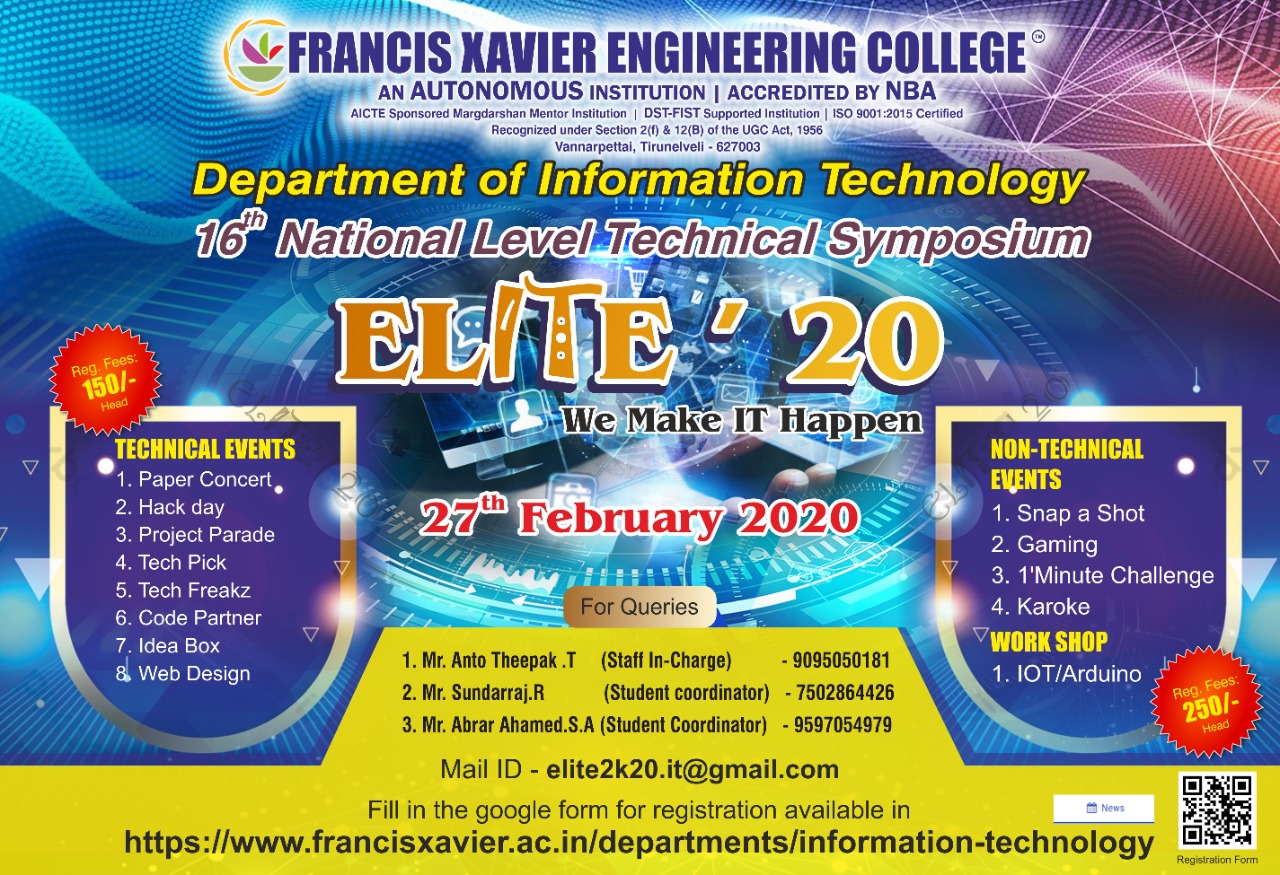 ELITE 20 - Department of IT organizes 16th National Level Technical Symposium