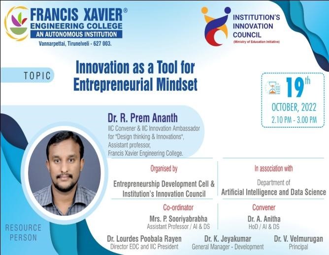 Workshop on “Innovation As A Tool for Entrepreneurial Mindset