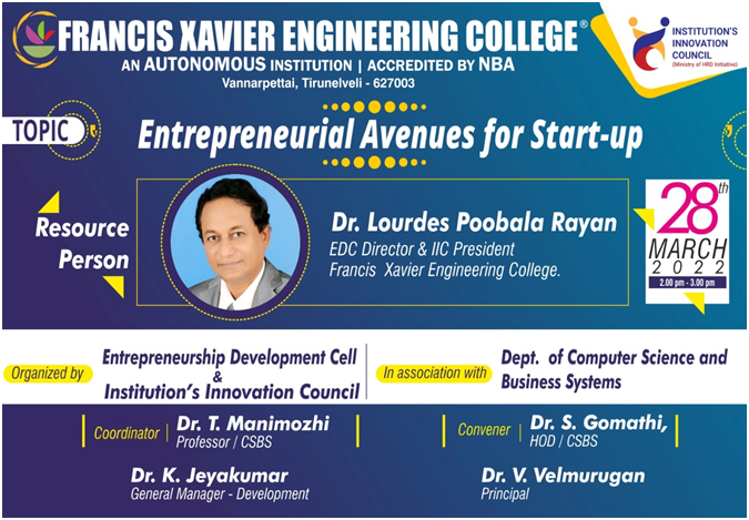 Workshop on Entrepreneurial Avenues for Start-up