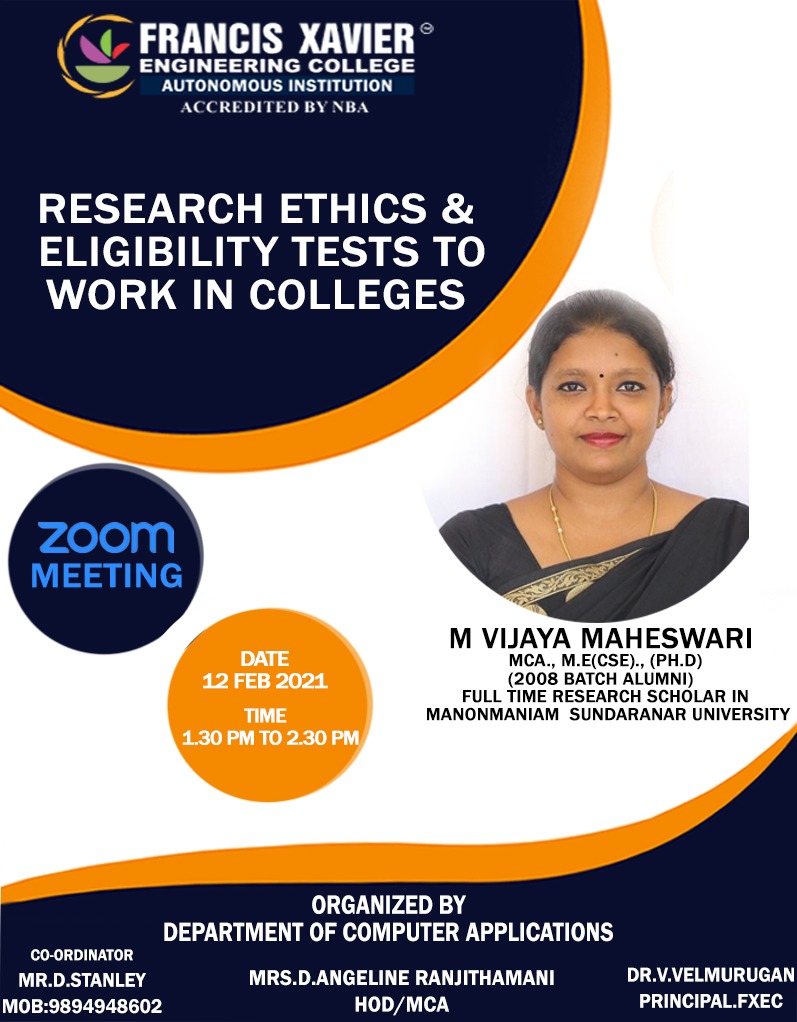 Alumini Guest Lecture on Research Ethics and Eligibility Tests to work in Colleges