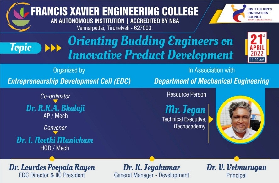 Workshop - Orienting Budding Engineers on Innovative Product Development