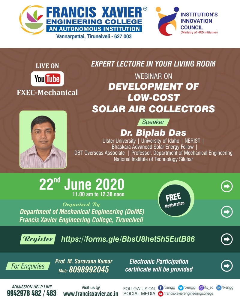 Webinar on Development of Low-Cost Solar Air Collectors