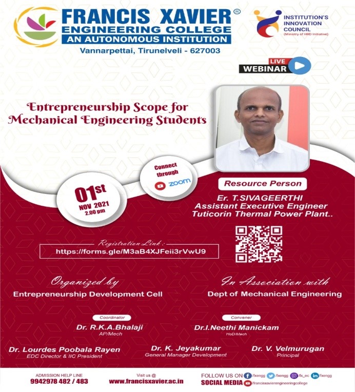 Webinar on Entrepreneurship Scope for Mechanical Engineering Students