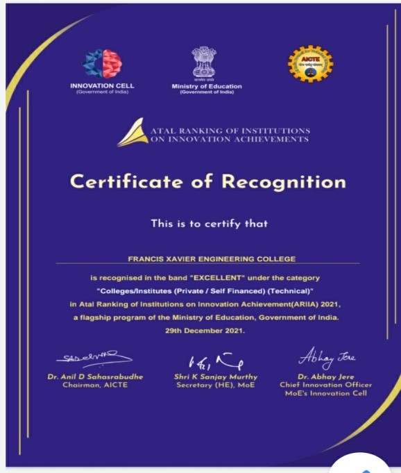 FXEC named most innovative private institution in southern region of Tamil Nadu by ARIIA-2021
