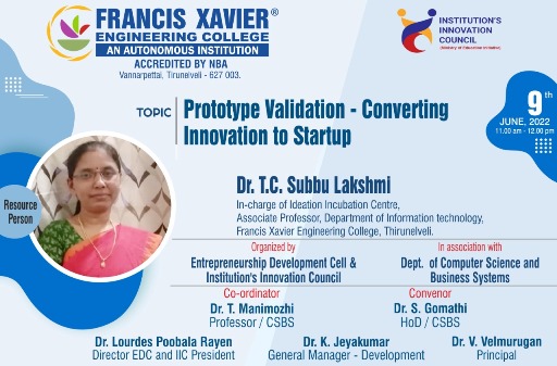 Workshop on Prototype Validation –Converting Innovation to Startup