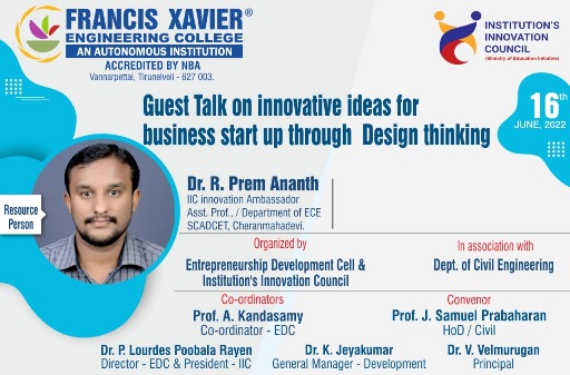 Guest talk on Innovative Ideas for Business Startup through Design Thinking