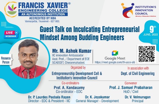 Guest talk on Inculcating Entrepreneurial Mindset among Budding Engineers