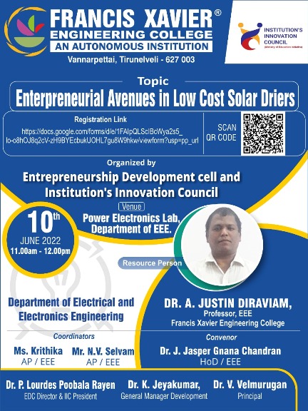 Entrepreneurial Avenues in Low Cost Solar Driers