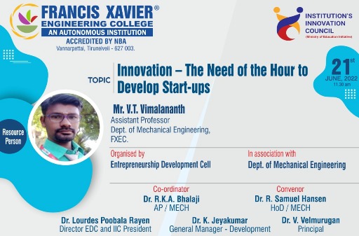 Workshop on Innovation – The Need of the hour to develop start-ups