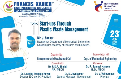 Webinar on Start-ups through Plastic Waste Management