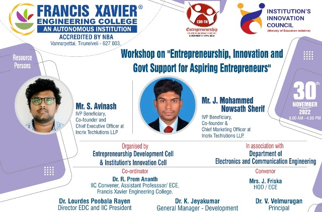 Workshop on Entrepreneurship, Innovation and Govt support for Aspiring Entrepreneurs