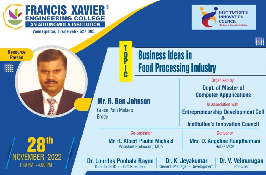 Motivational Talk on Business Ideas in Food Processing Industry