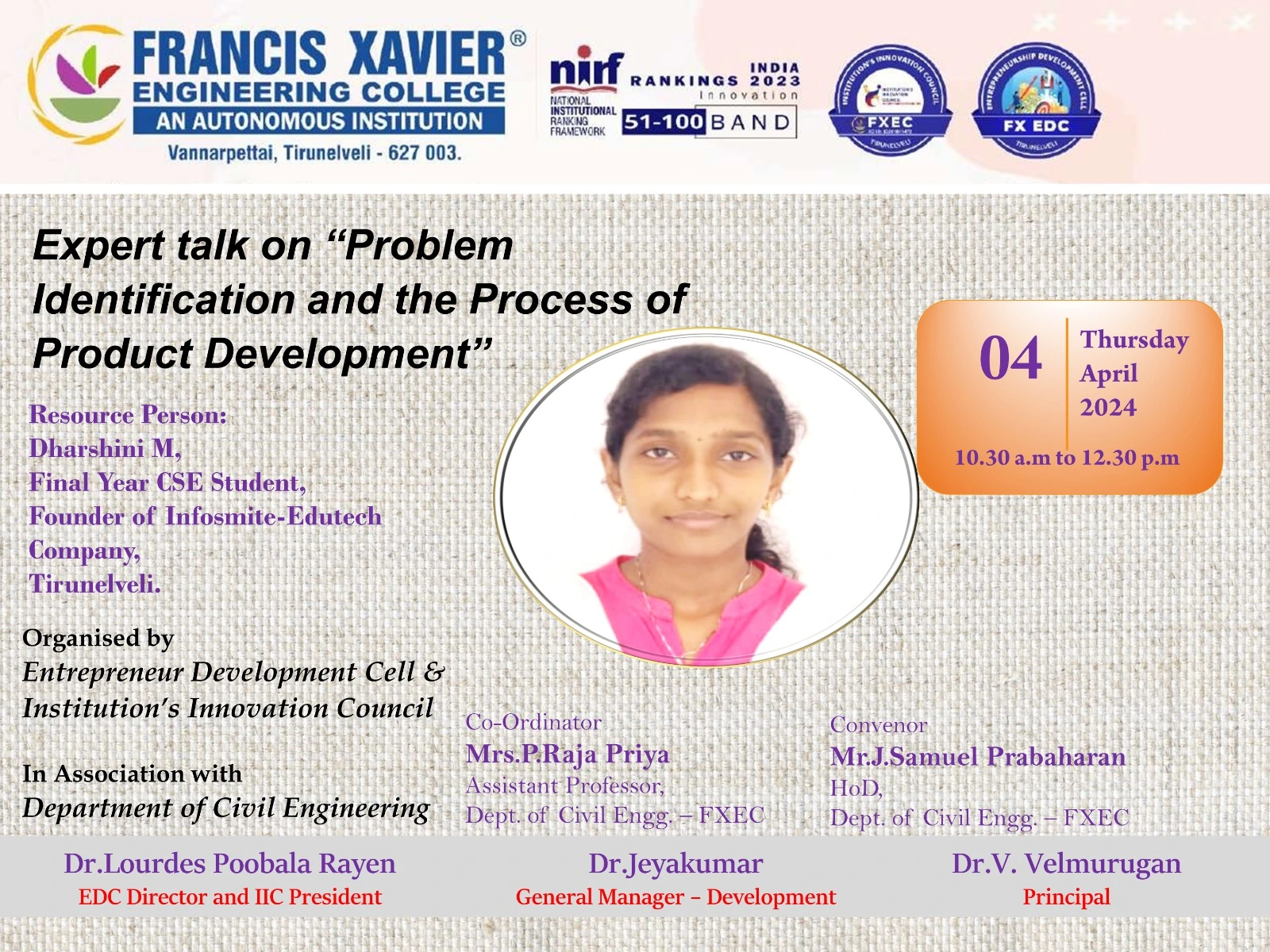Expert Talk on Problem Identification and the Process of Product Development.