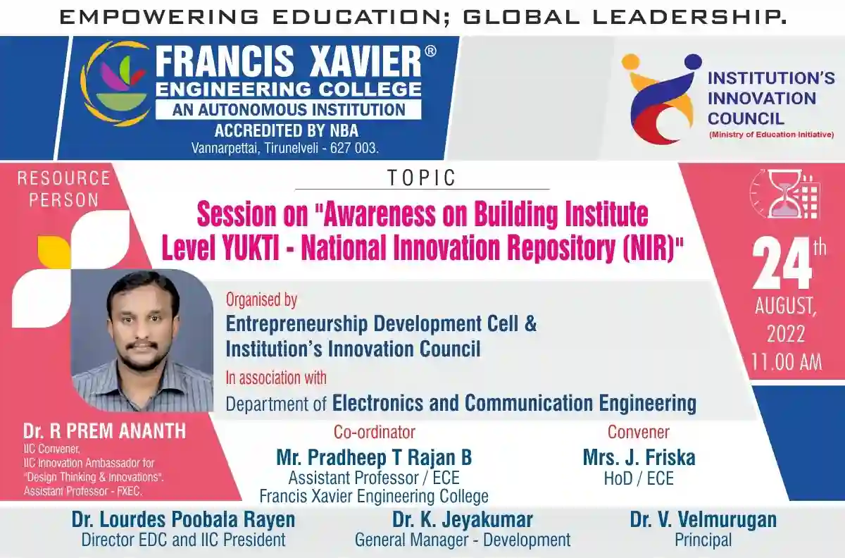Awareness on Building Institute Level YUKTI - National Innovation Repository (NIR)