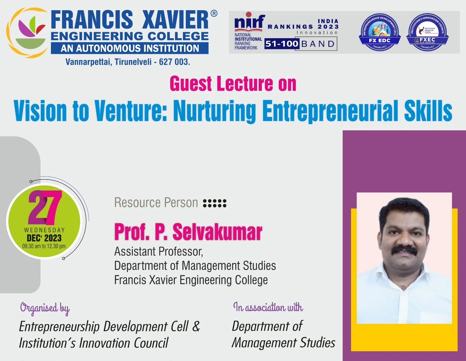 Guest Lecture on Vision to Venture: Nurturing Entrepreneurial Skills