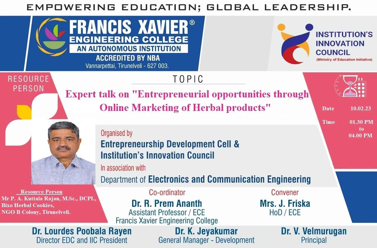  Expert talk on Entrepreneurial Opportunities through Online Marketing of Herbal Products