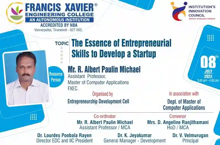 Webinar on “The Essence of Entrepreneurial Skills to Develop a Startup