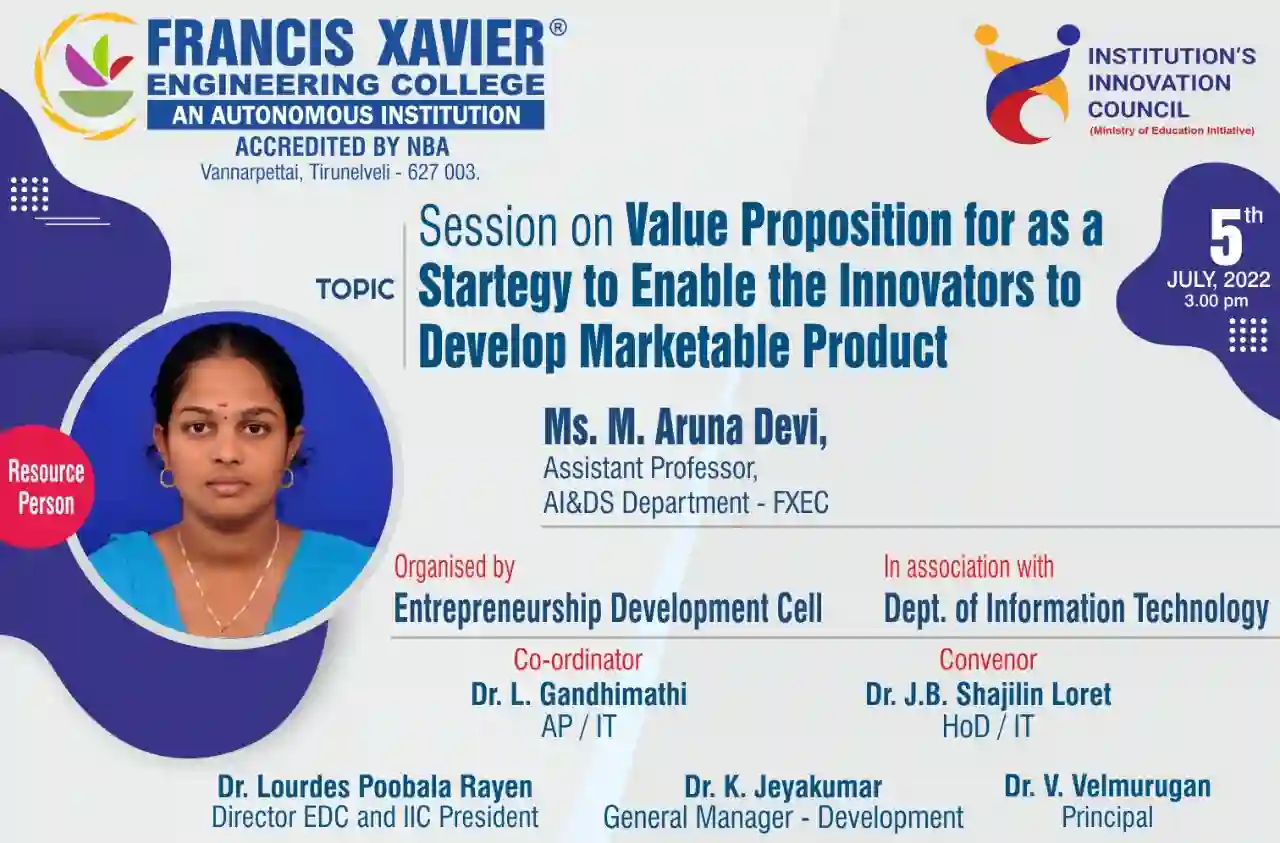 Session on Value Proposition as a Strategy to Enable the Innovators to Develop Marketable Product