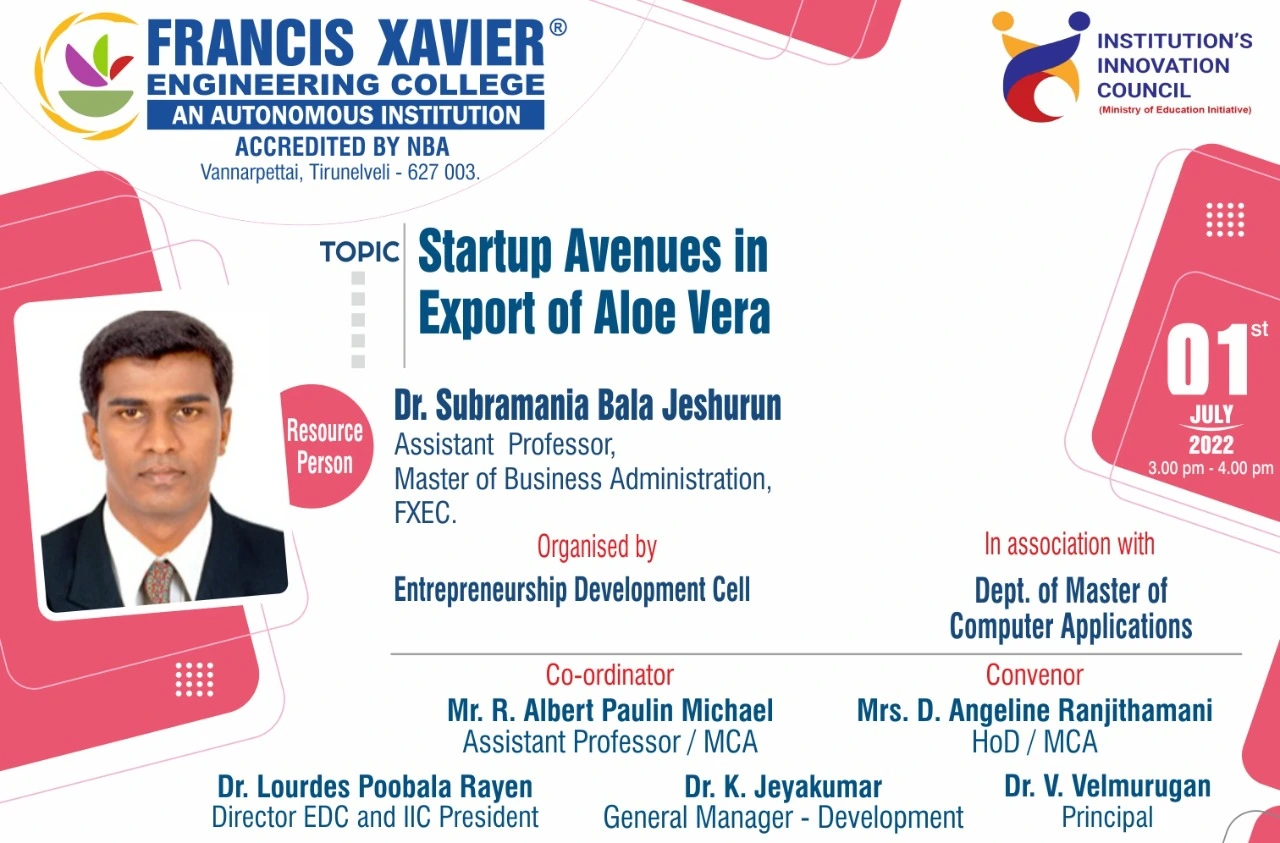 Guest Talk on “Startup Avenues in the Export of Aloe Vera”