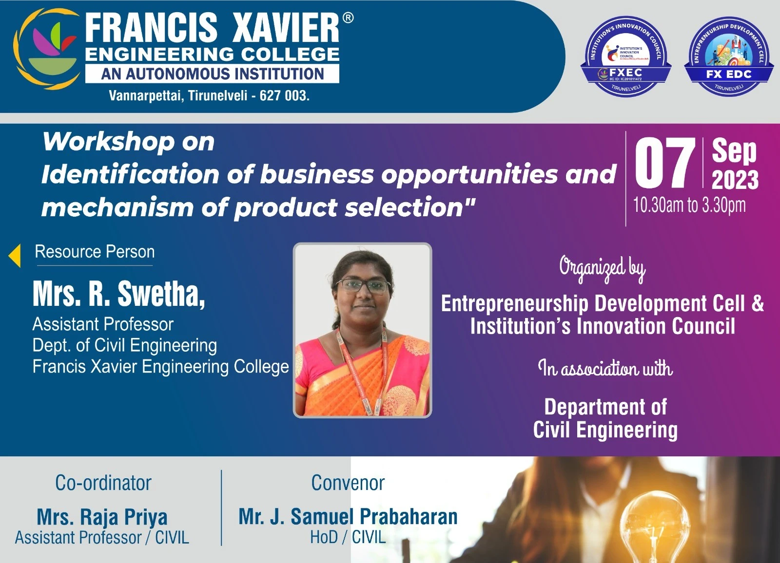 Workshop on Identification of Business Opportunities and Mechanism of Product Selection
