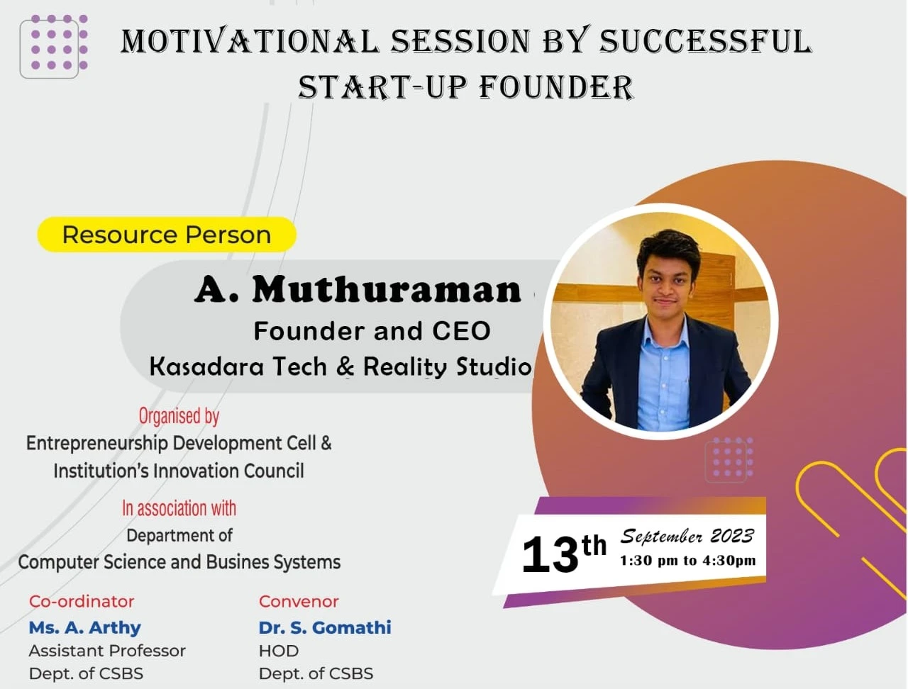 MOTIVATIONAL SESSION BY SUCCESSFUL START-UP FOUNDER