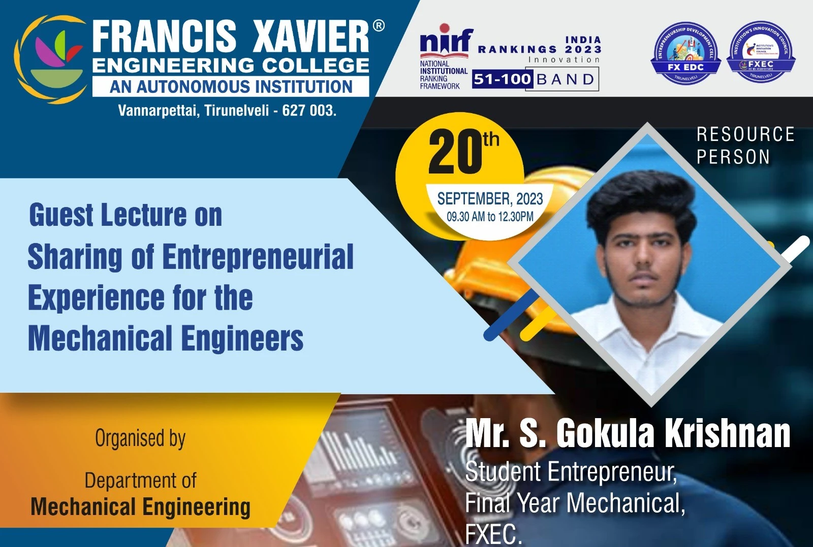 Expert Talk on Sharing the Entrepreneurial Experience for the Mechanical Engineers