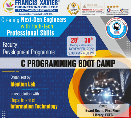 Ideation Lab & Department of IT – C Boot Camp for Faculty