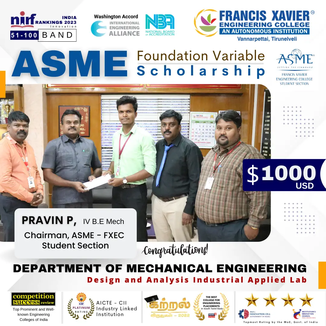 ASME Foundation Variable Scholarship of $1000