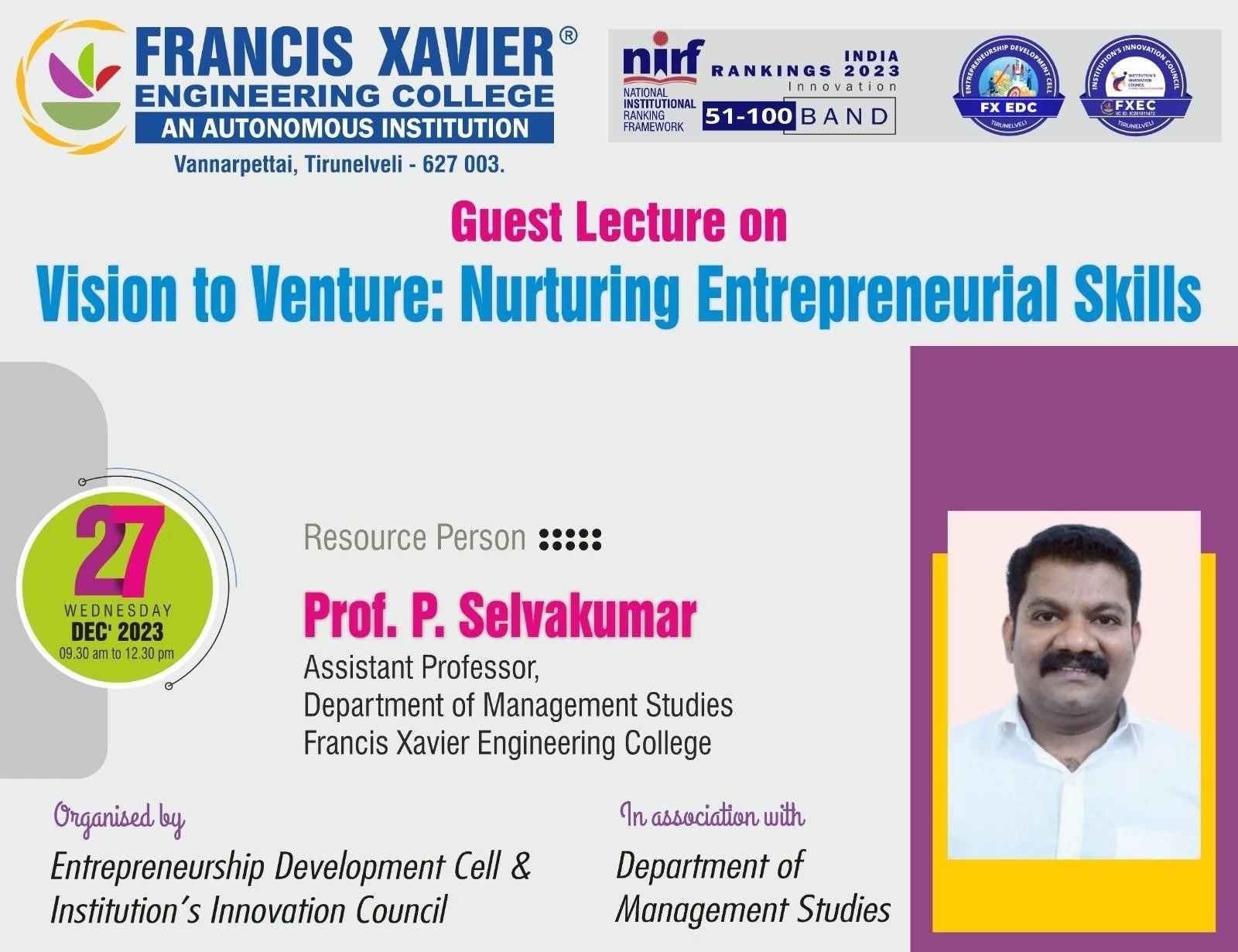    GUEST LECTURE ON VISION TO VENTURE: NURTURING ENTREPRENEURIAL SKILLS
