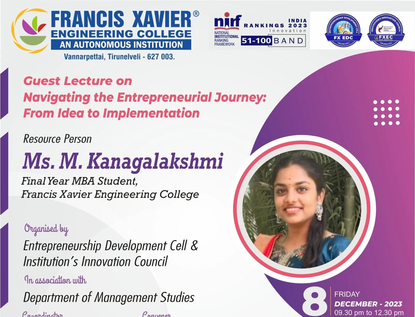 GUEST LECTURE ON NAVIGATING THE ENTREPRENEURIAL JOURNEY: FROM IDEA TO IMPLEMENTATION