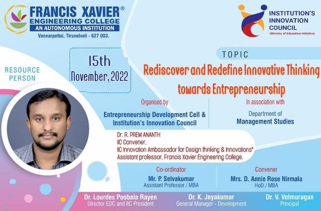 Session on Rediscover and Redefine Innovative Thinking Towards Entrepreneurship