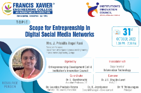 Session on Scope for Entrepreneurship in Digital Social Media Networks